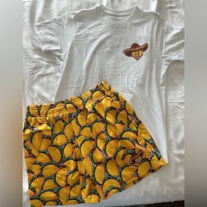 Kids Yellow Taco-Print Athletic Shorts Matching Set